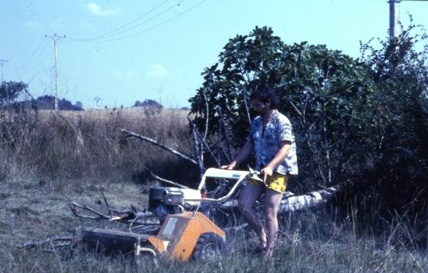 tondobroyeuse 1989 8 les travaux commencent par le nettoyage du jardin avec cette très grosse machine, une tondo-broyeuse de Carroy Giraudon, avec des fléaux rotatifs. C'est le seul...